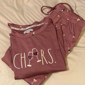 Rae Dunn Cheers Wine Pajama Set in Mauve